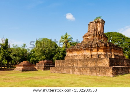 Sukhothai, archaeological site at Wat Sonkhao  temple,One of the famous temple in Sukhothai,Temple in Sukhothai Historical Park, Sukhothai Province,Thailand. UNESCO world heritage