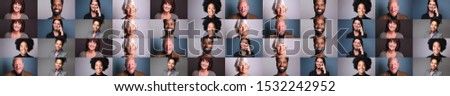 Group of 7 different people in front of a colored background
