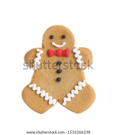 Tasty homemade Christmas cookie on white background