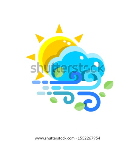 The symbol for the sun is windy. The sky is clear, telling the weather icon vector.