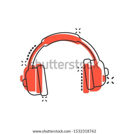 Headphone headset icon in comic style. Headphones vector cartoon illustration pictogram. Audio gadget business concept splash effect. Royalty-Free Stock Photo #1532318762