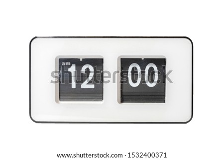 Flip clock ,watch show at 12:00 am on a white background.