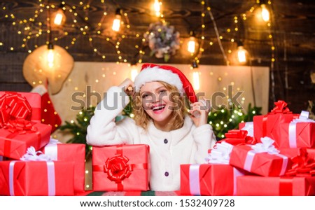 Love is in the air. happy new year. delivery gifts. Woman at christmas time. winter holidays celebration. New year shopping. girl with xmas gift box. christmas sales. Boxing day concept.