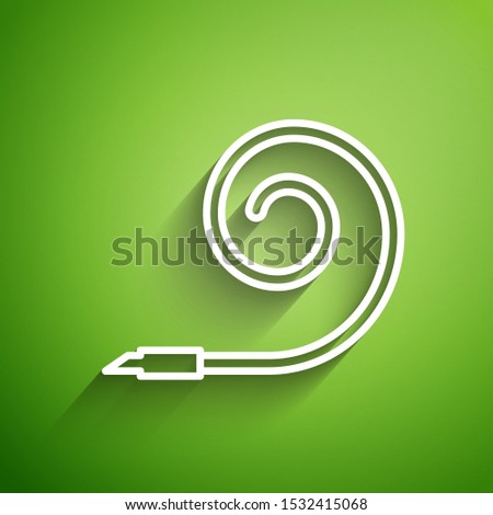 White line Birthday party horn icon isolated on green background.  Vector Illustration