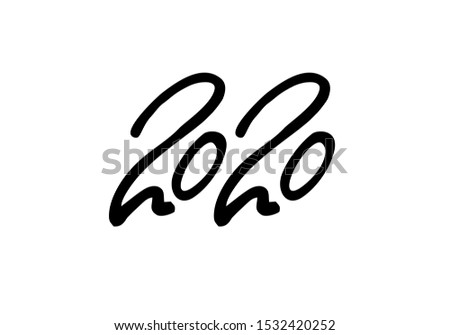 2020 icon isolated on white background. Black typography new year number pattern. Vector 2020 calligraphy element template.