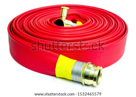 red fire hose on white background