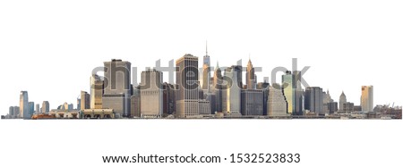 Panoramic view of Lower Manhattan from Brooklyn Heights - isolated on white. Clipping path included.