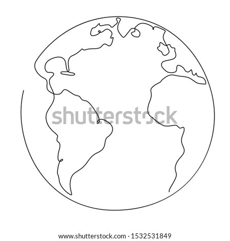 Continuous line, drawing of earth, vector illustration for t-shirt, slogan design print graphics style 