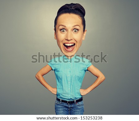 jolly girl with big head over dark background