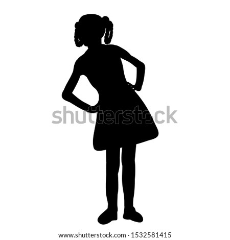 silhouette of a child on a white background, a little girl is playing