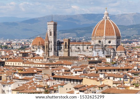 Panoramic view from Piazzale Michelangelo, Florence, Italy. Photograph of Florence Duomo.