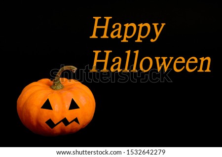 pumpkin on black background. Fresh whole pumpkin with copy space on black background. Happy Halloween. Pumpkin in darkness. Halloween mood.