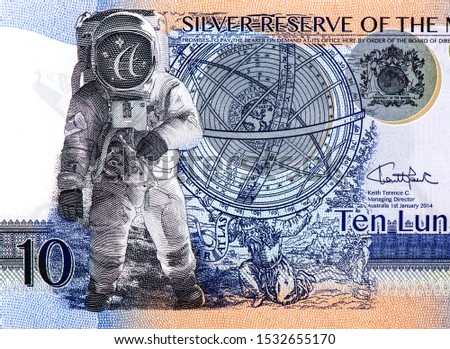 Silver Reserve of The Moon Portrait from Australia 10 Lunar Dollars 2014 Banknotes.