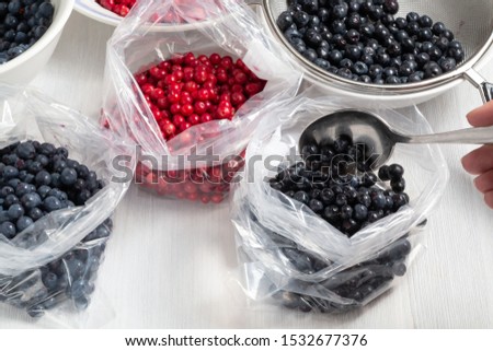 Process of preparing berries for freezing - folding into bags