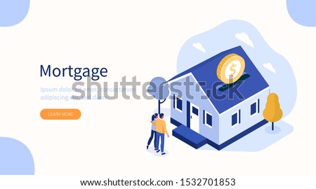 
Family Buying Home with Mortgage and Paying Credit to Bank. People Invest Money in Real Estate Property. House Loan, Rent and Mortgage Concept. Flat Isometric Vector Illustration.
