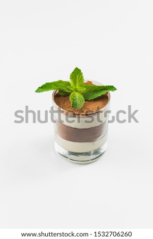 Delicious dessert with fresh mint in a glass jar– stock image