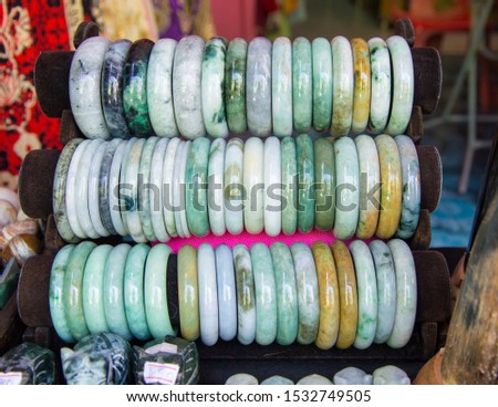 Bunch of jade wristbands colorful collection.