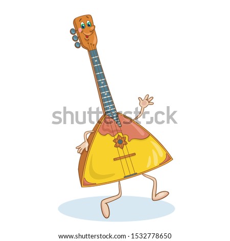 Musical instruments. Funny balalaika in cartoon style. Stringed folk musical instrument.  Isolated on a white background.  Vector illustration.