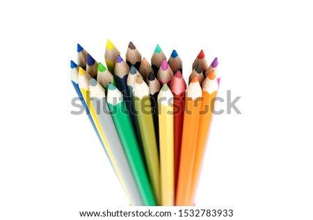 Collection of crayon de couleur for drawing at white background, Multi color pencil 