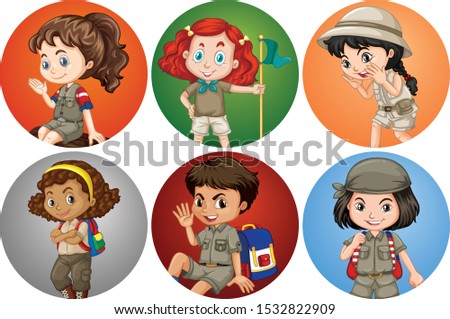 Boys and girls on round background illustration