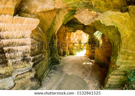 cave view inside of Arosbaya limestone hill park in madura east java indonesia