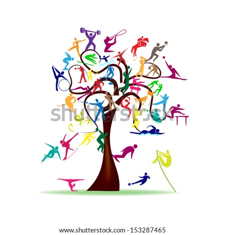 Abstract illustration - tree with colorful sport icons