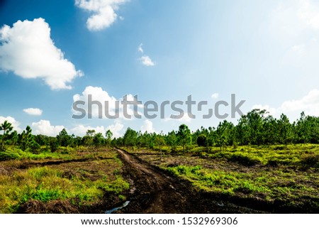 Blue Sky Background with beautiful clouds and some nice landscape