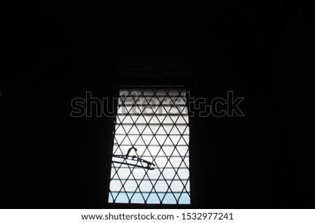 dark window trellis of the house