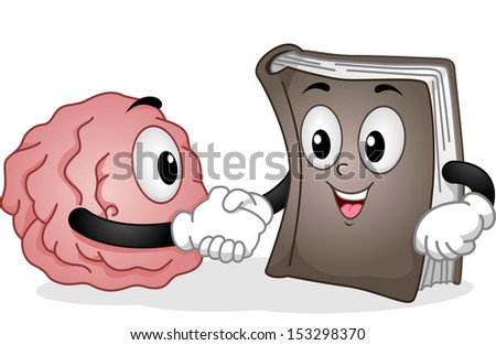 Mascot Illustration Featuring a Book and the Brain Shaking Hands