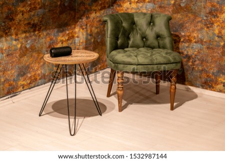 
chair and table with lone corner