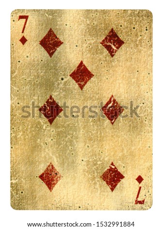 Seven of Diamond Vintage playing card - isolated on white (clipping path included)