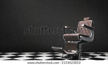 Stylish Vintage Barber Chair Isolated On Grey Background. Barbershop Theme Royalty-Free Stock Photo #1533023810
