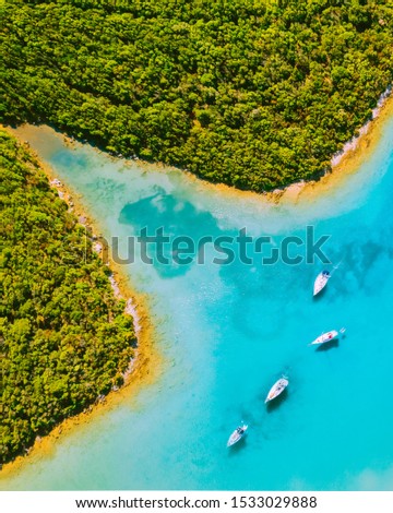 Aerial drone photo of tropical bay. Location place Cres, Croatia, Europe. Breathtaking landscape shot over the sea. Drone photography of most popular tourist attraction. Discover the beauty of earth.