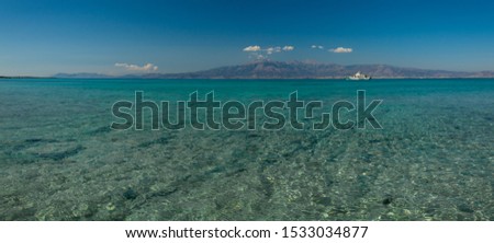 View on Cretan mountains and blue waters of Libyan seafrom Chrissi Island, Greece