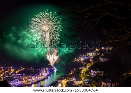 Looe New Years Fireworks display Cornwall Royalty-Free Stock Photo #1533084764