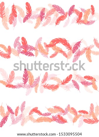 Romantic pink flamingo feathers vector background. Flying feather elements airy vector design. Soft plumelet native indian ornament. Plumage bohemian fashion shower decor.