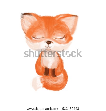 Cute sleeping red fluffy fox isolated on white background. Raster premium quality illustration.