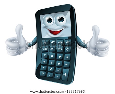 An illustration of a happy cartoon calculator man giving a thumbs up