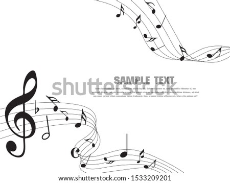 Abstract music notes on line wave background. Black G-clef and music notes isolated 