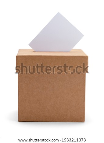 Brown Ballot Box Front View Isolated on White Background. Royalty-Free Stock Photo #1533211373