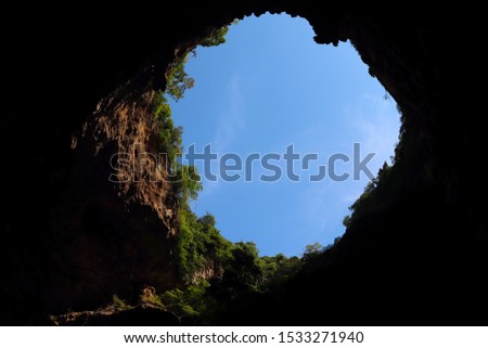 The cave. Magnificent view of Phraya Nakhon Cave. Cave in Khao Daeng, Prachuap Khiri Khan, Thailand. Khao Sam Roi Yot National Park. Light at the end of the tunnel. 