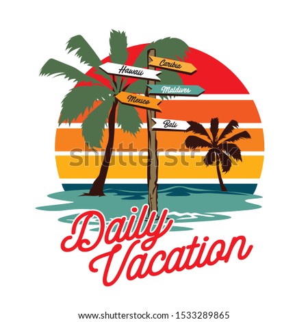 Sunset Beach vector illustration, perfect for t shirt design and beach house logo design