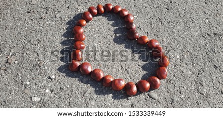 Outline of chestnut heart on asphalt (angle, abstraction)