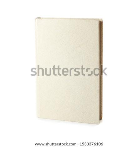 Book with blank light cover on white background