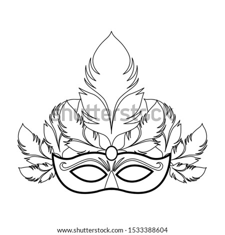 Design of mardi gras mask with feathers icon over white background, vector illustration