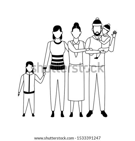 avatar family with old woman and kids over white background, vector illustration