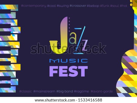 Template Design Poster with classic guitar piano silhouette. Design idea Live Jazz Music Festival show promotion advertisement. Seasonal musical event background vector vintage illustration A4 size