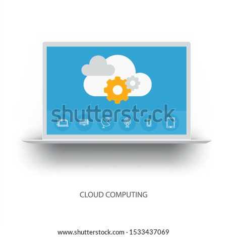 cloud computing technology concept icon on laptop monitor screen, vector and illustration.