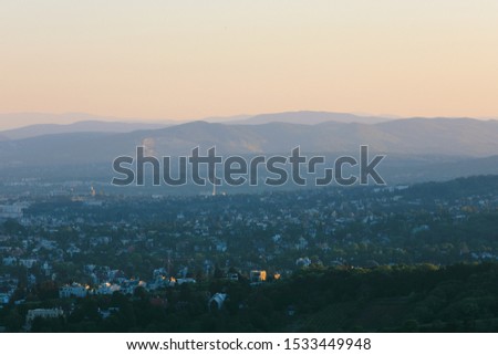 Beautiful sunset view of the Vienna and high hills around it