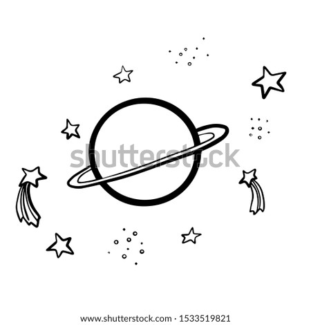 
vector illustration simple doodle coloring book, planet and stars